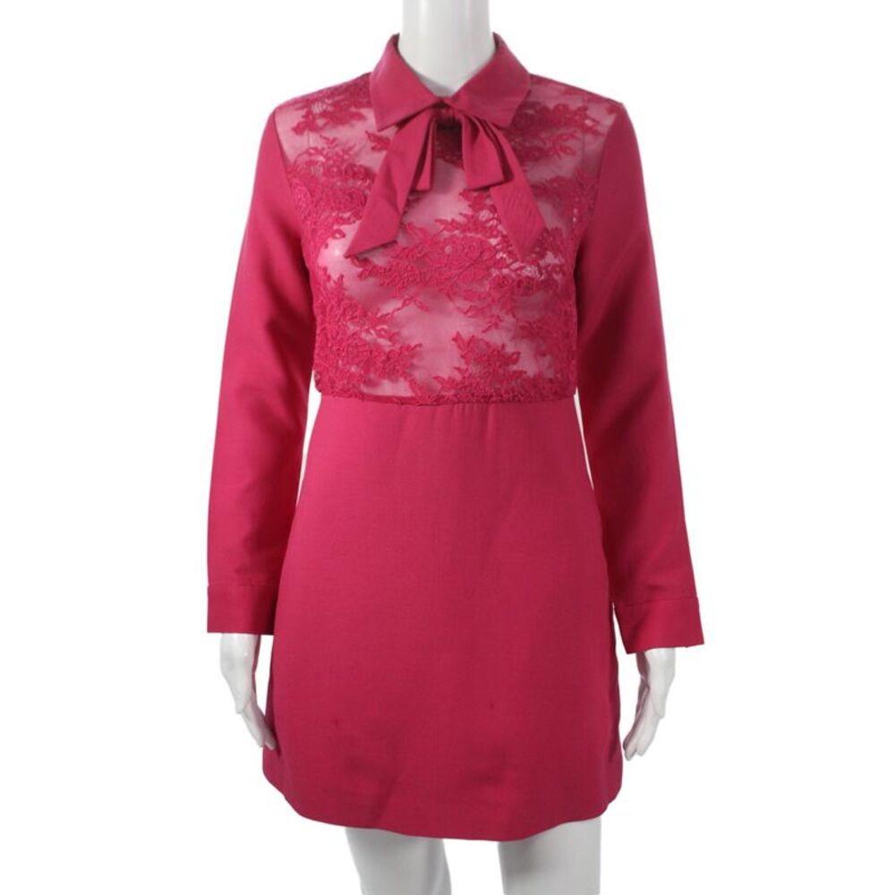Valentino Womens Shift Dress Pink Wool Long Sleeve Knee Length Size 36